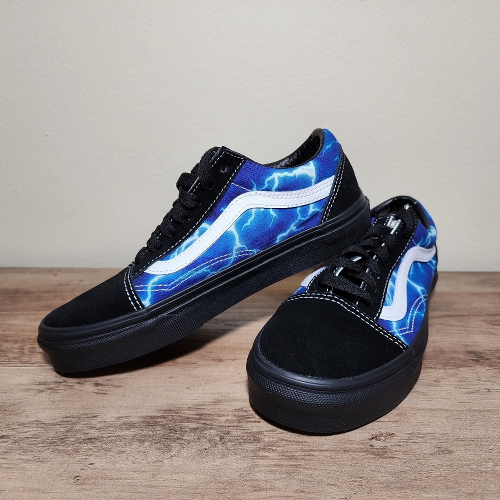 Vans Old Skool Black Blue Suede Canvas Skate Shoes Sneakers Womens Size 6